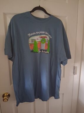 Delta Blue Graphic Tee with Holiday Camper Print